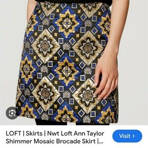 Ann Taylor Blue and Gold Mosaic A-Line Skirt.New No Tag.size 4